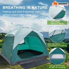 Bisonberg 4 Person Family Camping Tent | Waterproof 1500mm | Breathable Dome Tent with Rainfly & Fiberglass Poles image 3