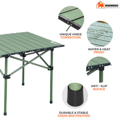 BISONBERG Aluminium Folding Camping Table Adjustable Height Table for Camping, Fishing, Hiking, Travel, Picnic, Beach - Aluminum (Square) image 1
