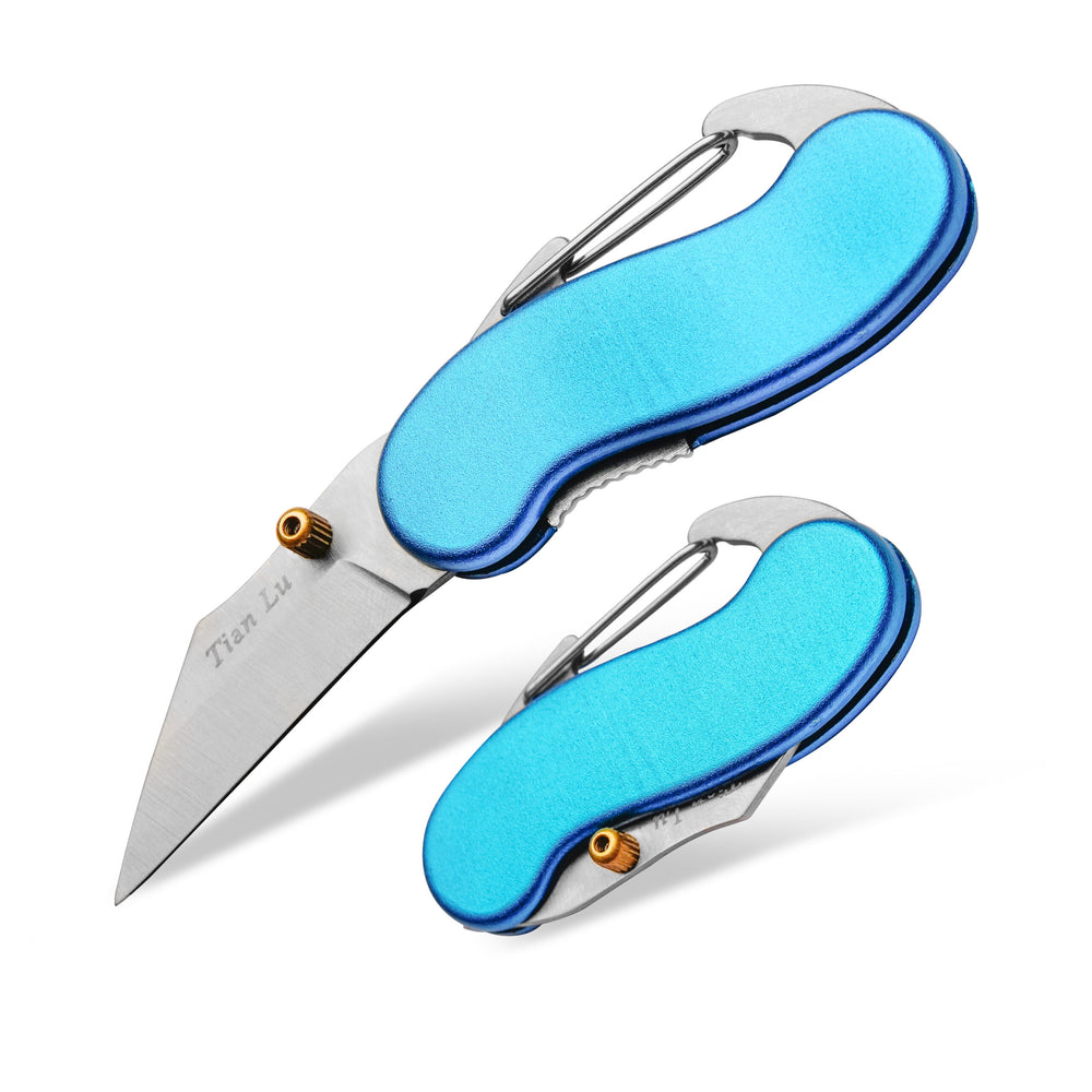 Mini Folding Utility Knife with Carabiner Clip – Compact Pocket Cutter with Stainless Steel Blade for Outdoor, Camping, and Everyday Use – Safety Lock, Lightweight, Blue" image 0