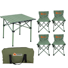 BISONBERG Aluminium Folding Camping Table With 4 Folding Chairs & Carrying Handle | Height Adjustable Table For Camping, Fishing, Hiking, Travel, Picnic, Beach - Aluminum (Square) image 0