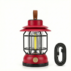 Retro Red Rechargeable LED Camping Lantern with Solar Charging & USB-C image 0