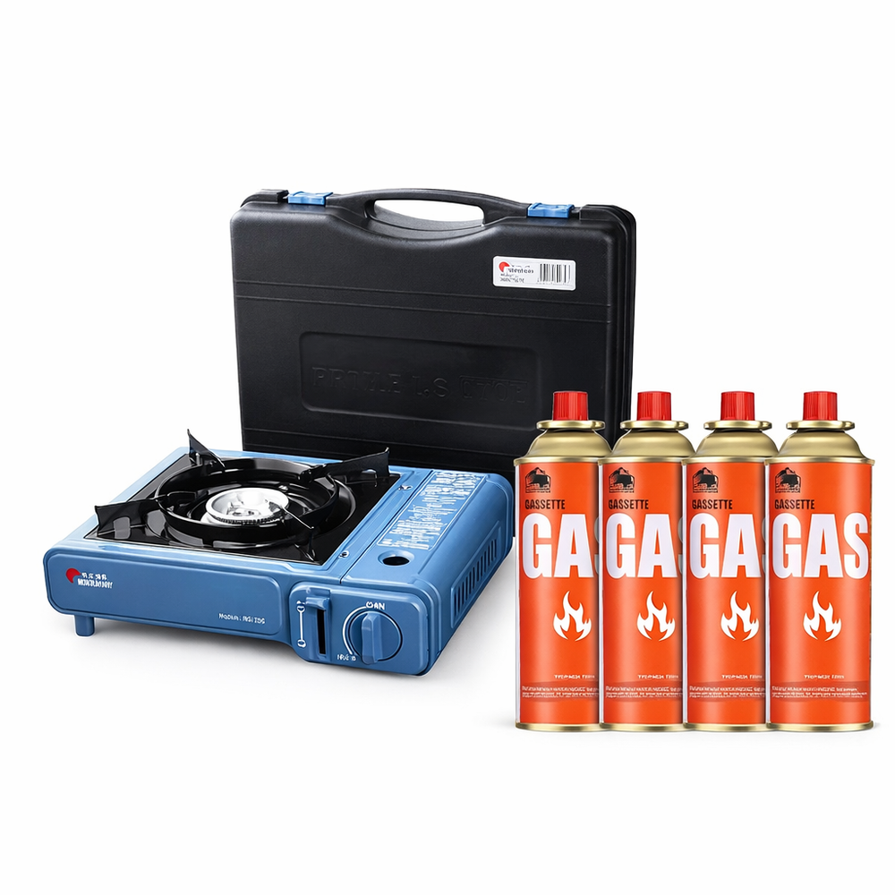 Portable Butane Gas Stove with 4 Gas Canisters | Camping & Outdoor Cooking Combo image 0