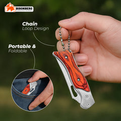Bisonberg Premium Folding Pocket Knife with Stainless Steel Blade and Polished Wooden Handle – Compact EDC Tool with Keychain Loop image 3