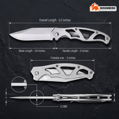 Bisonberg Stainless Steel Folding Pocket Knife | Compact EDC Camping & Outdoor Utility Knife (5.2 Inch)