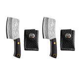 Miniature Chopper Knife with Leather Cover | Damascus Pattern Steel | Pocket-Sized Kitchen & Outdoor Utility Knife with Sheath image 0
