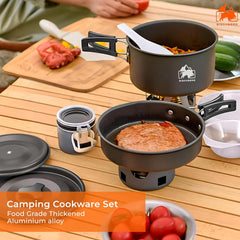 12 Pcs Camping Cookware Set, Mess Kit, Camping Accessories for Outdoor, Camping Utensils with Carry Bag, Camping Bowl Pot Pan Set - Nonstick Aluminum - for 4-5 People Without Kettle image 2