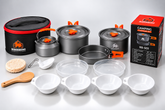 BISONBERG BB-501 Premium Camping Cookware Set – Portable Outdoor Cooking Kit with Pots, Pan, Kettle,Spoon, Bowl, Plate & Carry Bag