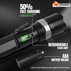 Bisonberg LED Rechargeable Torch, Emergency Long Range Flashlight, 1 Km Range image 3