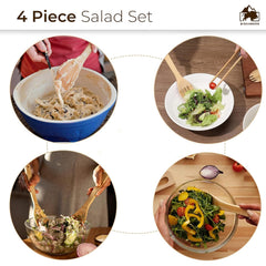 Natural Wooden Serving and Cooking Spoons Utensil Includes Frying Serving Spatula Dessert Rice Spoons Wooden for Nonstick Cookware Kitchen Utensils Set of 4-35.5 Cm image 3