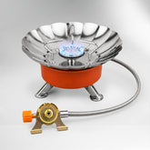 BISONBERG Portable Camping Gas Stove, Stainless Steel Flower Shape Folding Furnace with Storage Bag for Outdoor Cooking, Picni