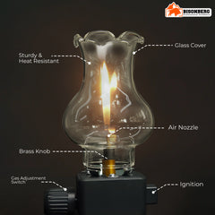 BisonBerg Vintage-Style Gas Camping Lantern – Adjustable Flame Lamp for Outdoor Use with Glass Globe and Refill Valve image 2