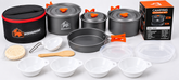 BISONBERG BB-500 Premium |4-5 Person Camping Cookware Set – Portable Outdoor Cooking Kit with Pots, Pan, Bowl,Plate,Spoon & Carry Bag