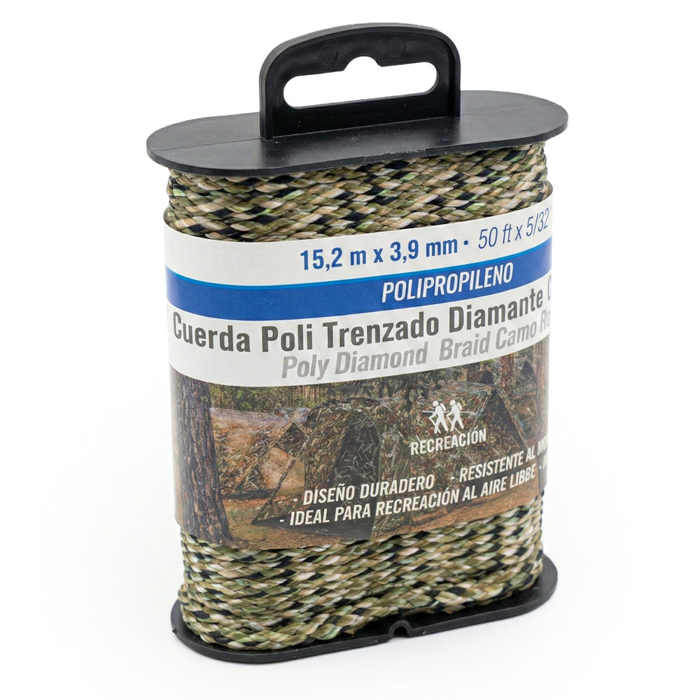Poly Diamond Braided Polypropylene Rope 15.2m (50ft) x 3.9mm – Heavy-Duty Camo Utility Rope for Camping, Outdoor & Recreation image 0
