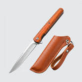 Bisonberg Folding Pocket Knife with Leather Sheath | Stainless Steel EDC Camping & Outdoor Knife (8.5 Inch)