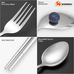 Spoon Set Chopstick, Spoon and Fork Cutlery Set for Women, Men & Kids - Portable Tableware Dining Accessories - Stainless Steel Tableware Set Silver image 3