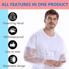 Rain Coat For Men & Women Universal Raincoat Knee Length waterproof hooded translucent eva Multicolour XL image 1