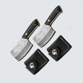 Miniature Chopper Knife with Leather Cover | Damascus Pattern Steel | Pocket-Sized Kitchen & Outdoor Utility Knife with Sheath pack of 2