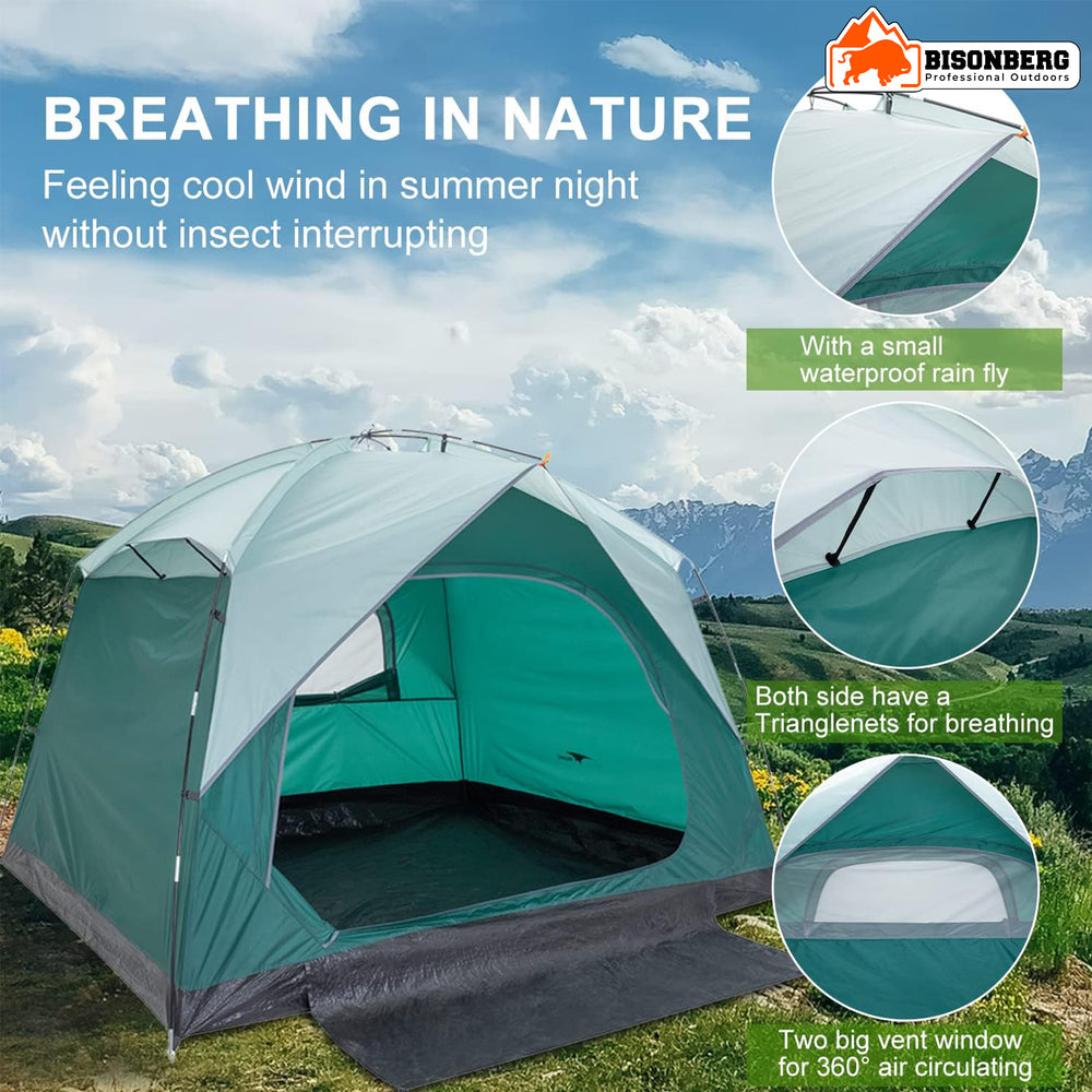Bisonberg 4 Person Family Camping Tent | Waterproof 1500mm | Breathable Dome Tent with Rainfly & Fiberglass Poles image 3