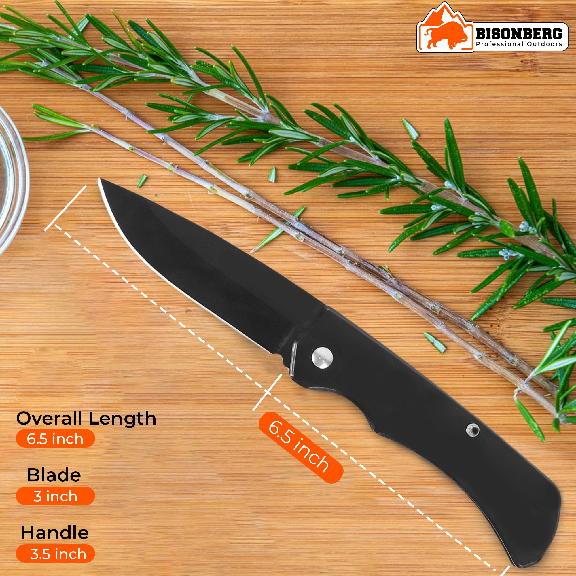 BisonBerg Tactical Folding Pocket Knife – Sleek Black EDC Blade with Safety Lock for Outdoor, Camping & Survival Use image 1