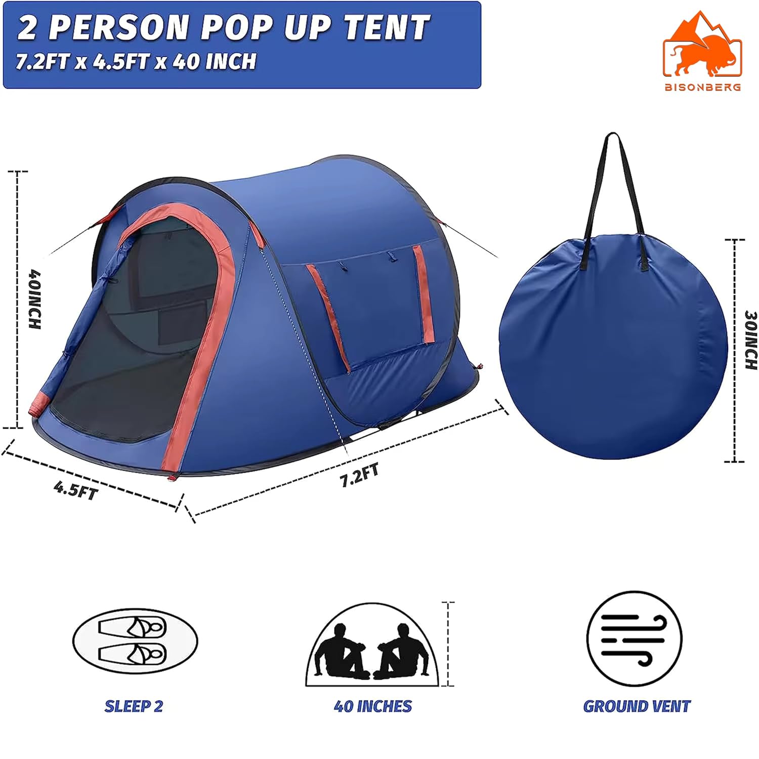 Polyester Camping Tent 2 Person Ultralight Easy Set Up and Carry Family Backpacking for Camping, Hiking, Outdoor Festivals, Car Trip, Blue,Red image 5