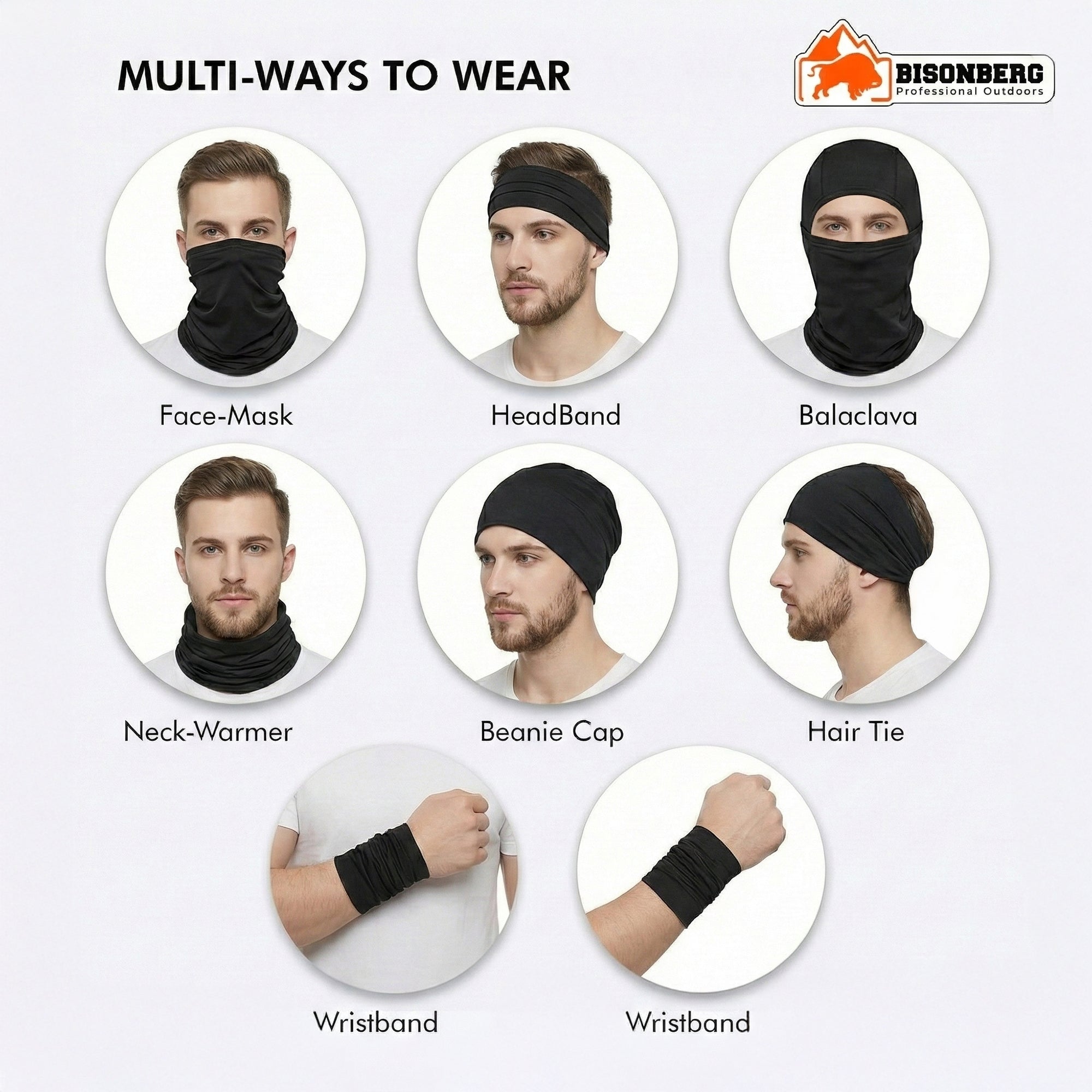 Black Neck Gaiter (Bandana) – Multifunctional Outdoor Face & Head Wrap image 6