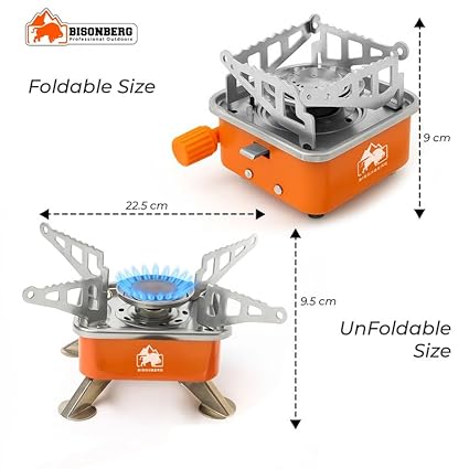 BisonBerg Ultra-Light Folding Camping Butane Gas Stove Burner with 4 Butane Cartridge, Aluminium image 5