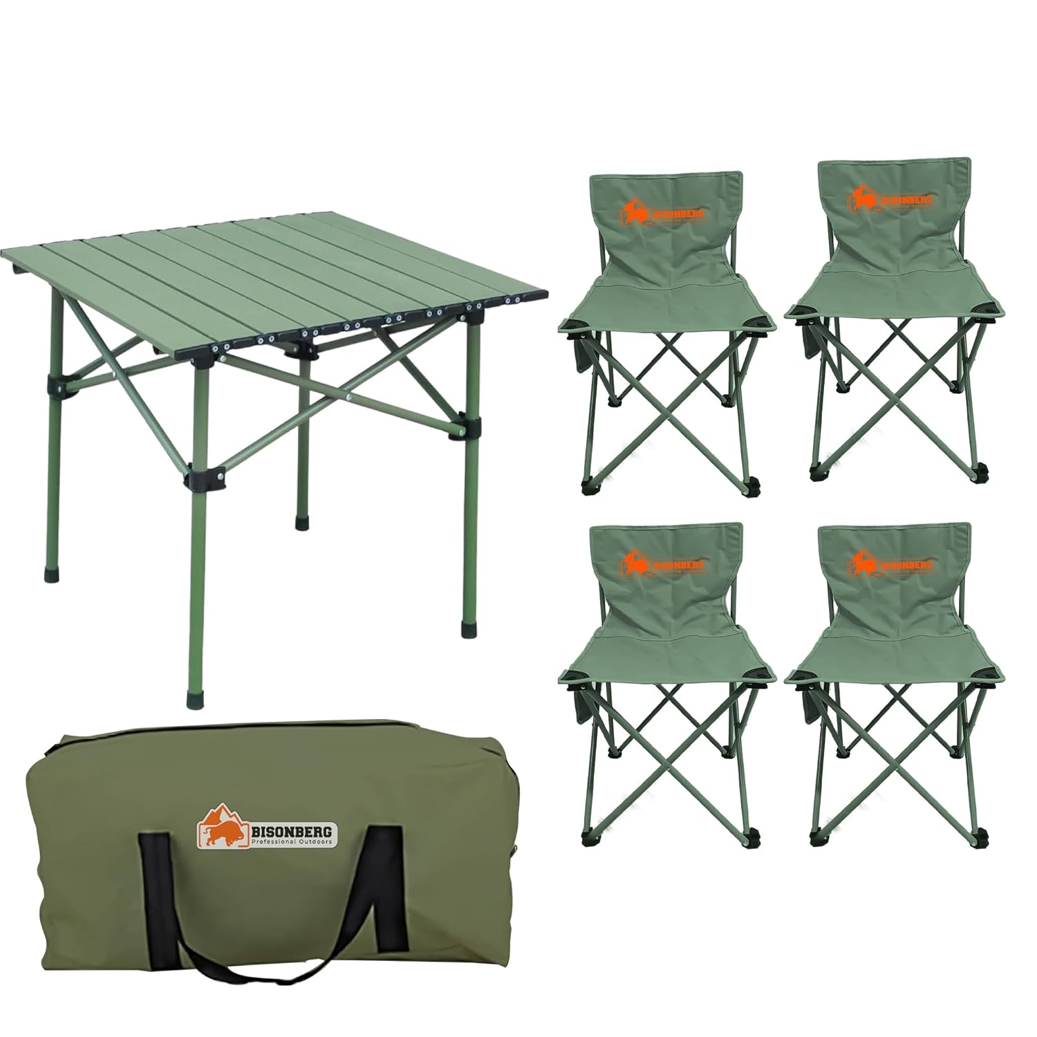 BISONBERG Aluminium Folding Camping Table With 4 Folding Chairs & Carrying Handle | Height Adjustable Table For Camping, Fishing, Hiking, Travel, Picnic, Beach - Aluminum (Square) image 0