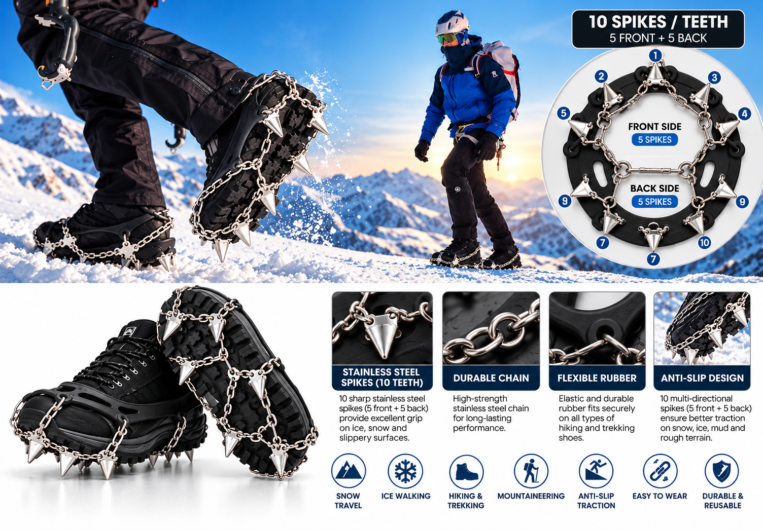 BISONBERG Premium Ice Traction Crampons – Anti-Slip Snow and Ice Grips