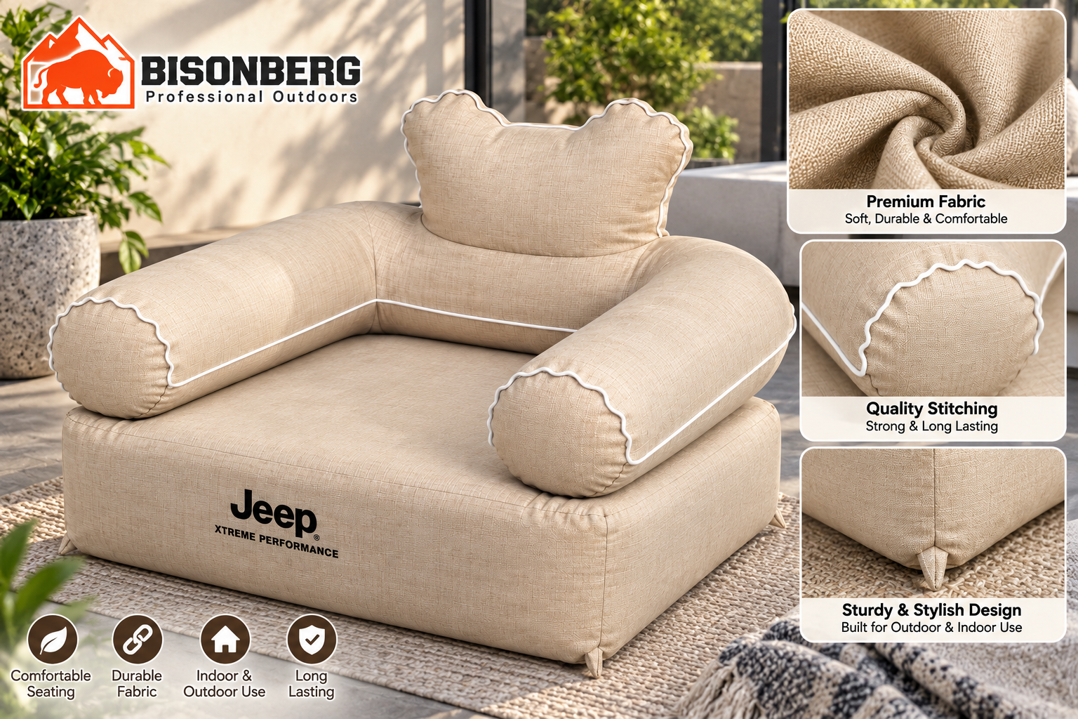 BISONBERG | Premium Inflatable Camping Air Sofa, Outdoor &  Indoor Camping Sofa with Back Armrest, Inflatable Couch Camping for Indoor, Outdoor, Party, Travel, Beach