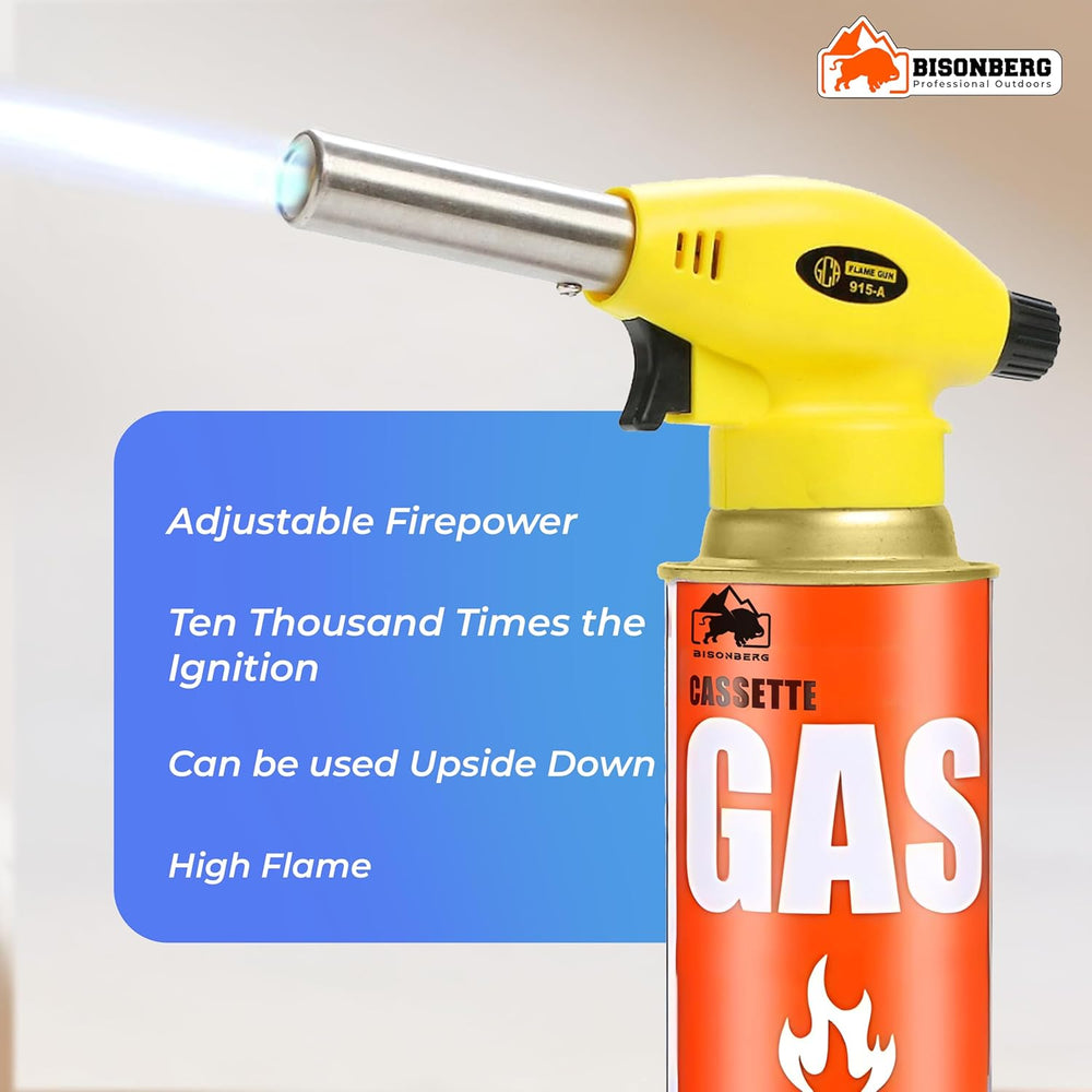 Cloudberry Automatic Camping Gas Torch Blowtorch Welding Flame Gun Food Gun Butane Gun Torch with Butane Gas Canister 225 GM (Flame Gun with 2 Butane Canister) image 5