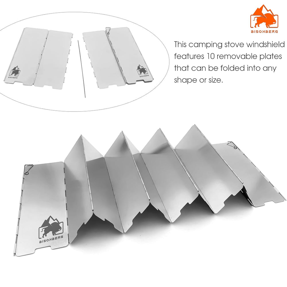 8 Plates Camp Stove Windshield, Folding Wind protection Aluminum Lightweight Compact Camping Burner Stove Windscreen with Carry Bag image 4