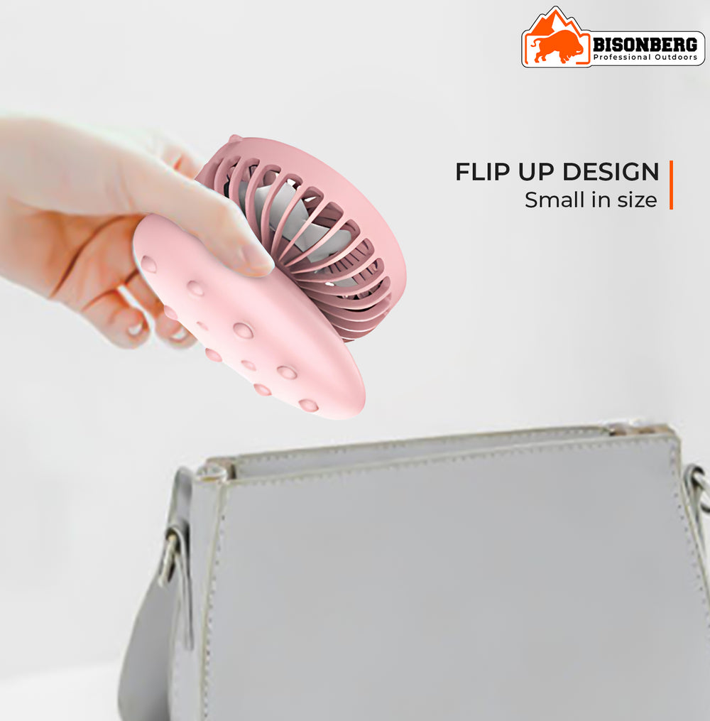 BisonBerg 2-in-1 Clip-On Mini Fan with Massage Pad – Rechargeable Portable Cooling Fan for Desk, Travel & Personal Use (Pink) image 3