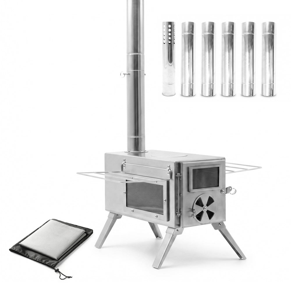 Stainless Steel Camping Wood Stove – Portable Outdoor Tent Heater & Cooker image 0