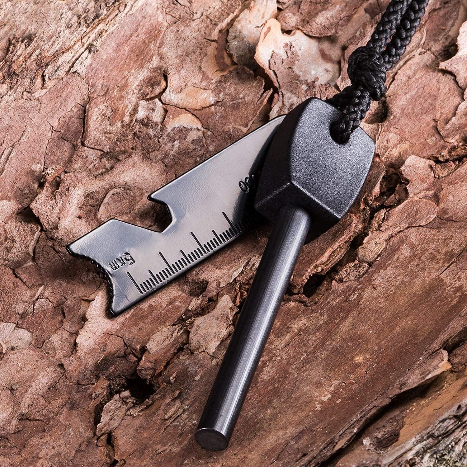 Spark Fire Starter, Thick Bushcraft Survival Firesteel Rod with Flint Striker Ruler Serrated Striker Rapid Camp Fire Maker Kit Serrated Edge with Bottle Opener image 4