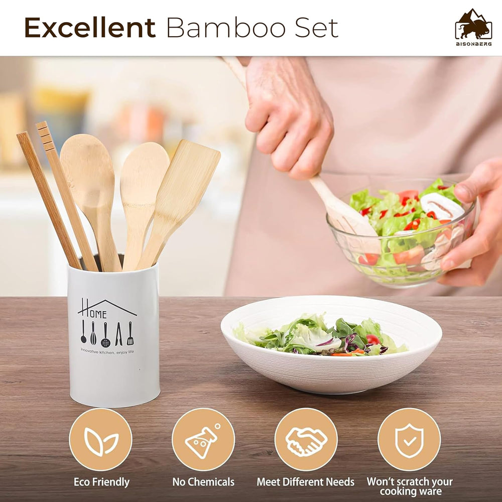 Natural Wooden Serving and Cooking Spoons Utensil Includes Frying Serving Spatula Dessert Rice Spoons Wooden for Nonstick Cookware Kitchen Utensils Set of 4-35.5 Cm image 4
