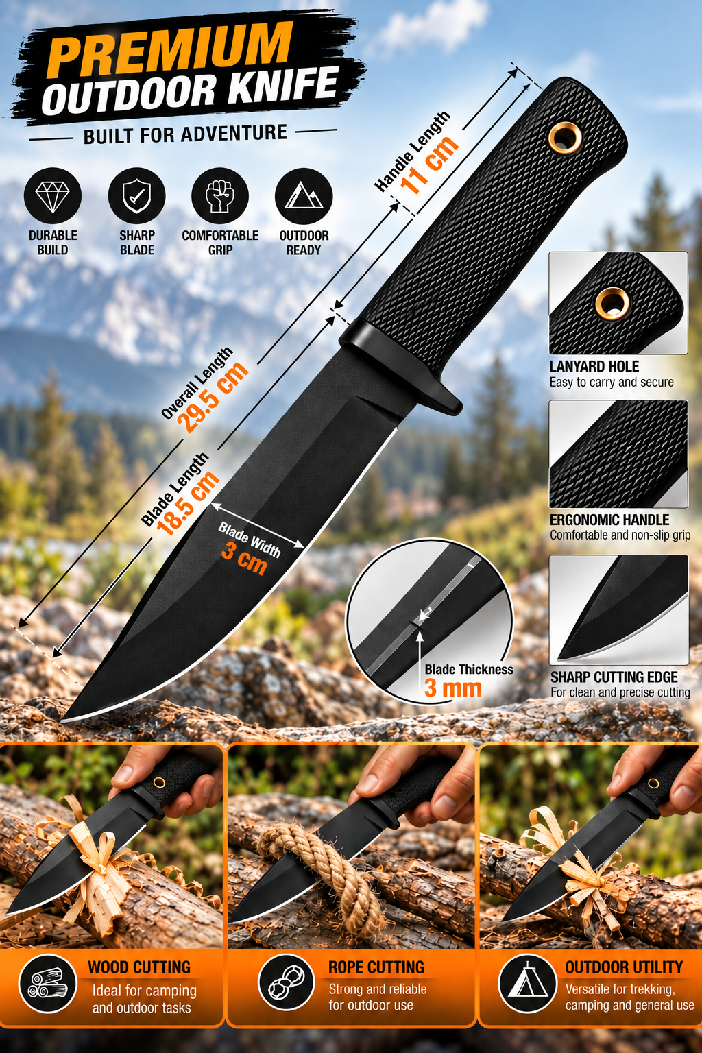Fixed Blade Tactical Knife with Sheath | Heavy Duty Survival Knife for Camping, Hunting & Outdoor Use – Bisonberg
