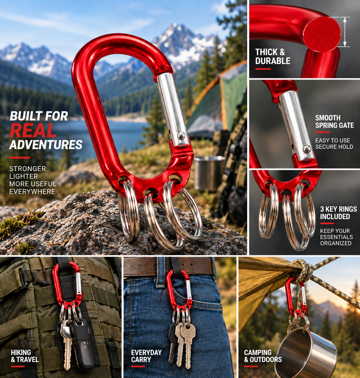 bisonberg|🔗 Aluminum Strong & Durable Heavy-Duty Outdoor Carabiner Clip