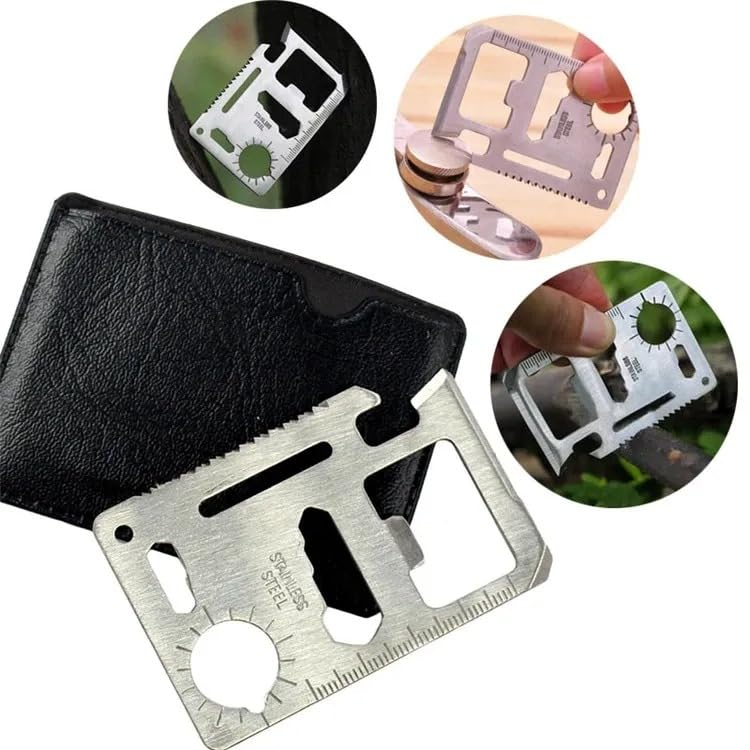 Stainless Steel Credit Card Survival Tool - 11 In One Multipurpose Beer Bottle Opener Portable Wallet Size Ultimate Pocket Multitool image 2