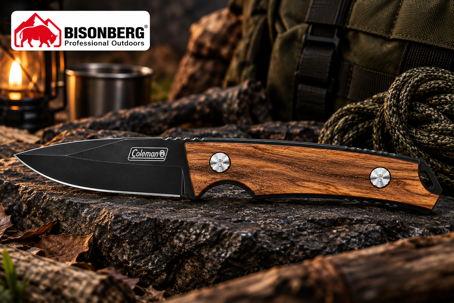 Bisonberg l Fixed Blade Wooden Handle Knife  | Outdoor Camping & Survival Knife