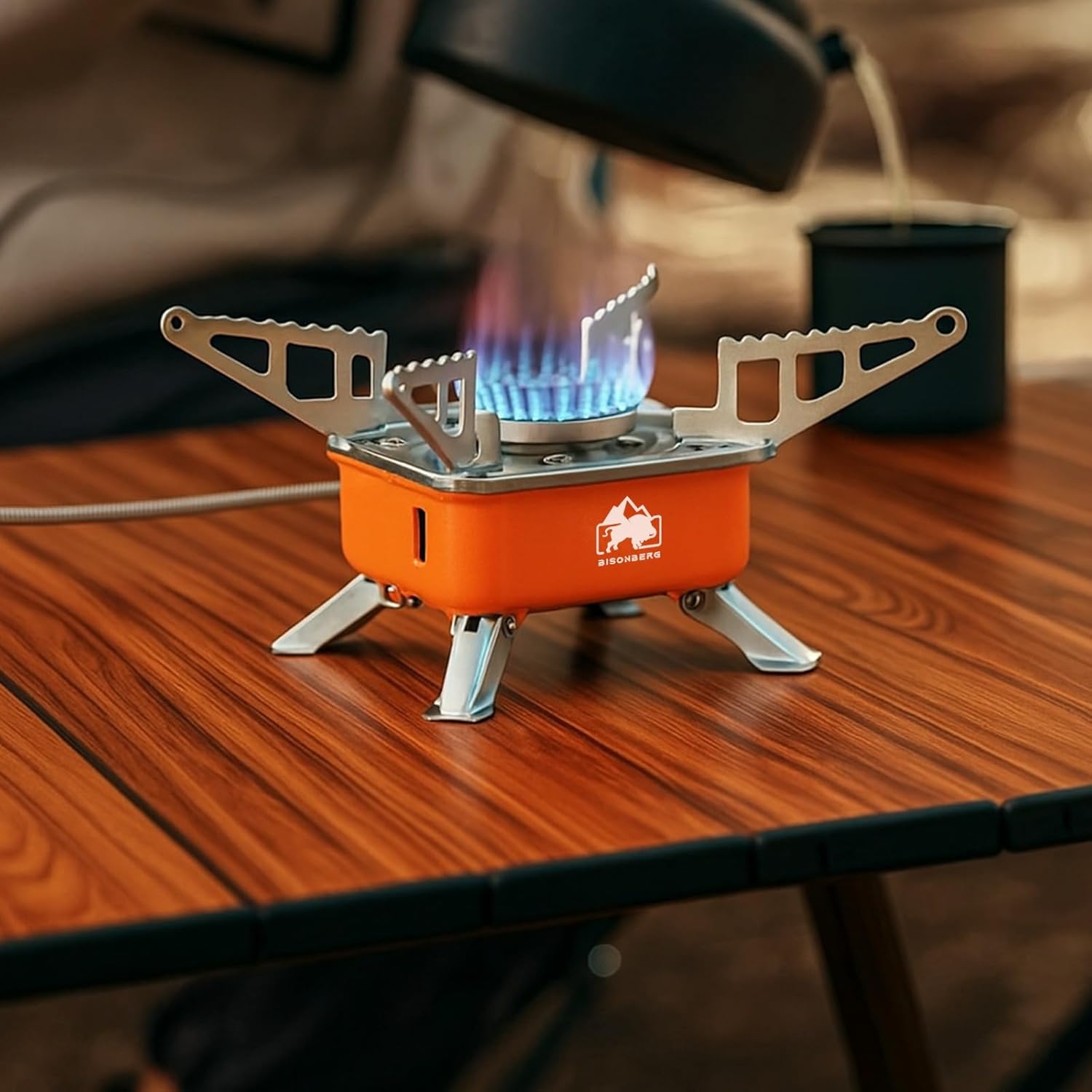 BISONBERG Camping Gas Stove, Portable Lightweight Folding Stainless Steel Furnace with Storage Bag for Outdoor Cooking, Picnic image 1