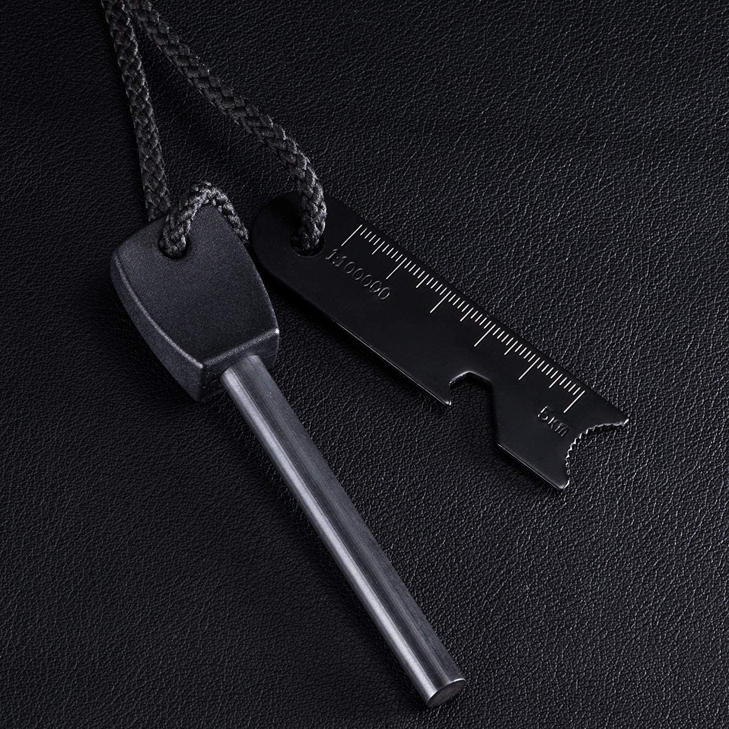 Spark Fire Starter, Thick Bushcraft Survival Firesteel Rod with Flint Striker Ruler Serrated Striker Rapid Camp Fire Maker Kit Serrated Edge with Bottle Opener image 3