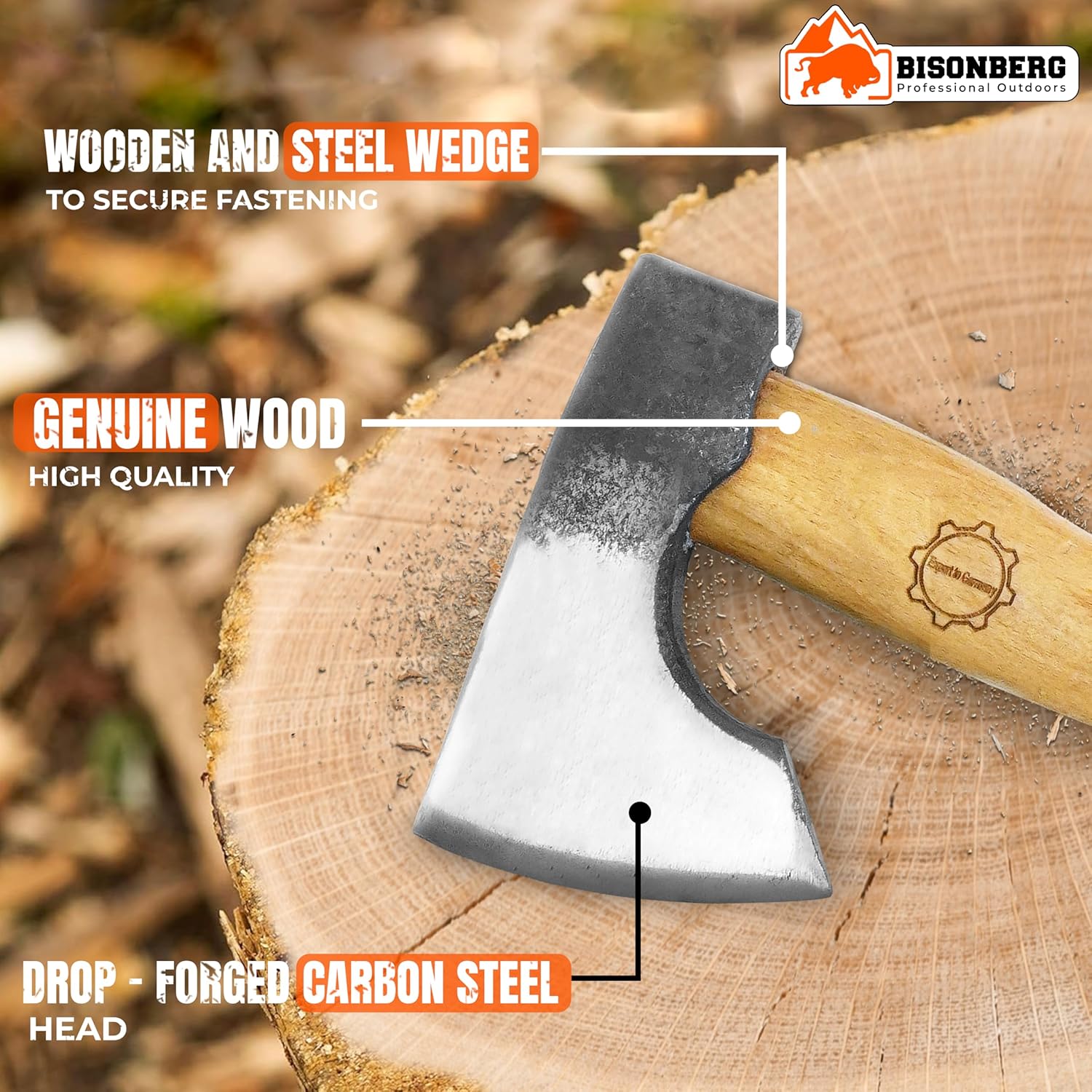 Bisonberg Gardening Axe Hatchet Axe Wood Handle Cutting Axe, Camping Axe Gardening Tools image 4
