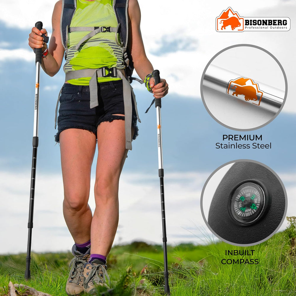 Trekking Pole, 65-130 cm Adjustable Height, Collapsible, Lightweight, Anti Shock, Multicolour, Hiking or Walking Sticks, Adjustable for Trekking with In-Build Compass image 3