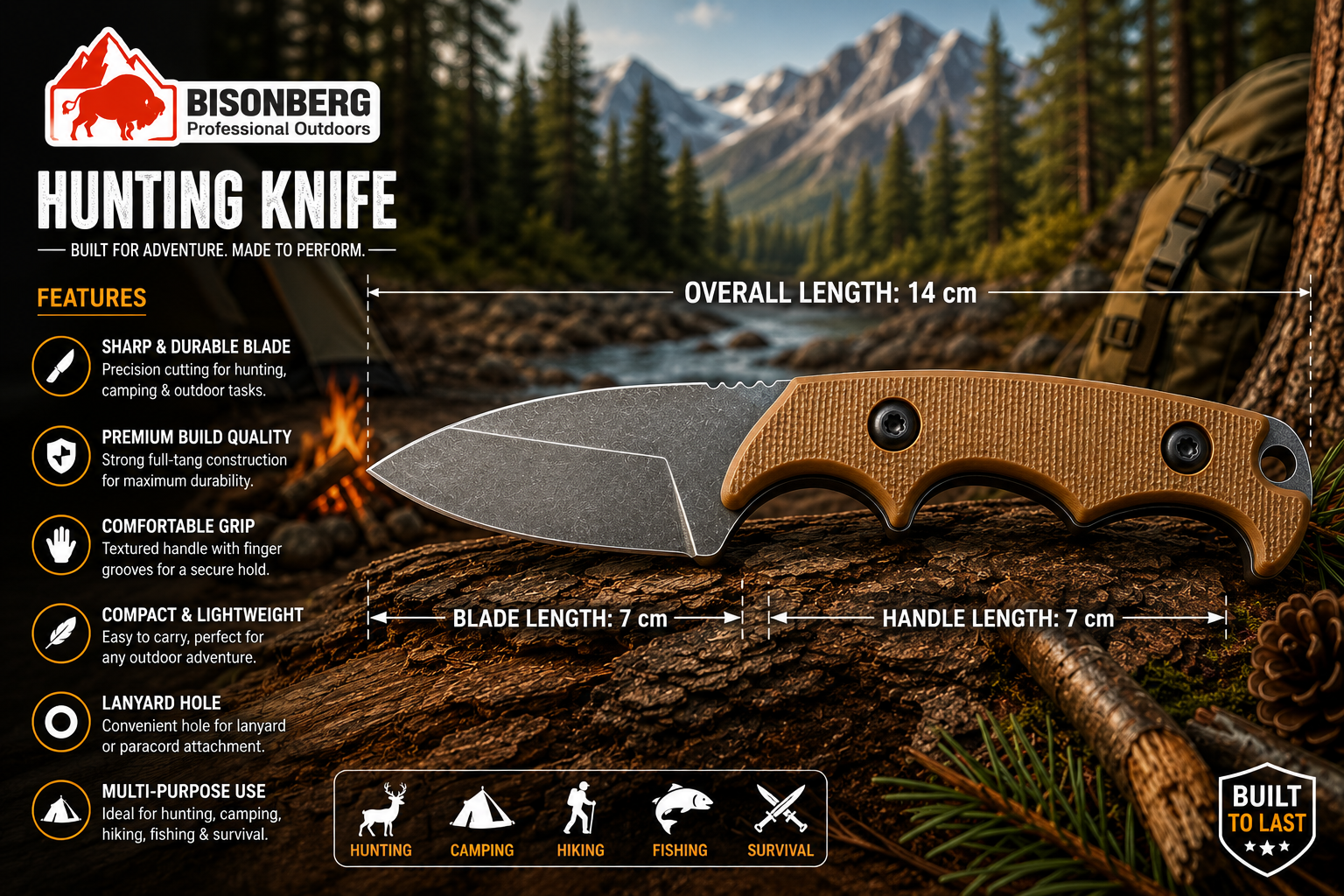 Bisonberg |Refurbished Fixed Blade Knife  | Outdoor Camping & Survival Knife