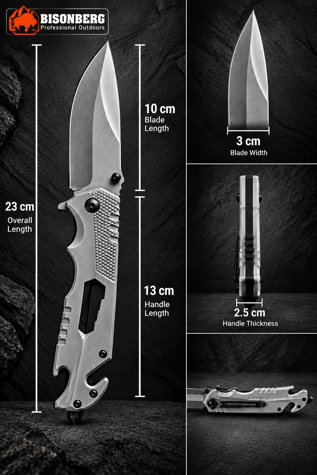 BISONBERG Premium Multi-functional Rescue Folding  Pocket knife for camping,hiking, and outdoor|