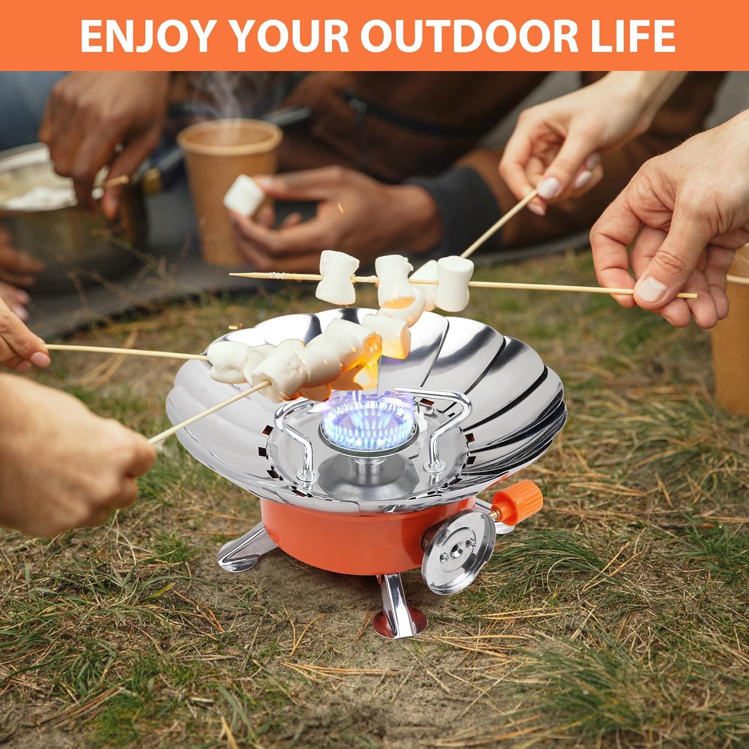 BisonBerg Stainless-Steel Mini Portable Camping Stove/Burner Stove with 4 Portable Butane Gas Canisters image 5