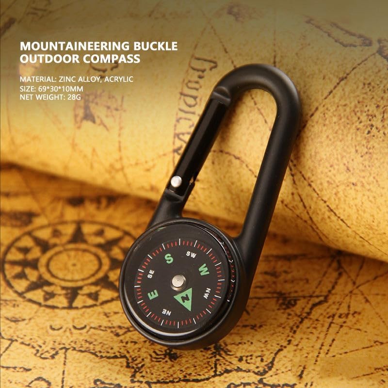 3 in1 Multifunction Compass Carabiner Clip Keychain Thermometer Guiding Keyring for Outdoor Hiking Camping Climbing Hunting Travelling, Pack of 1 image 4