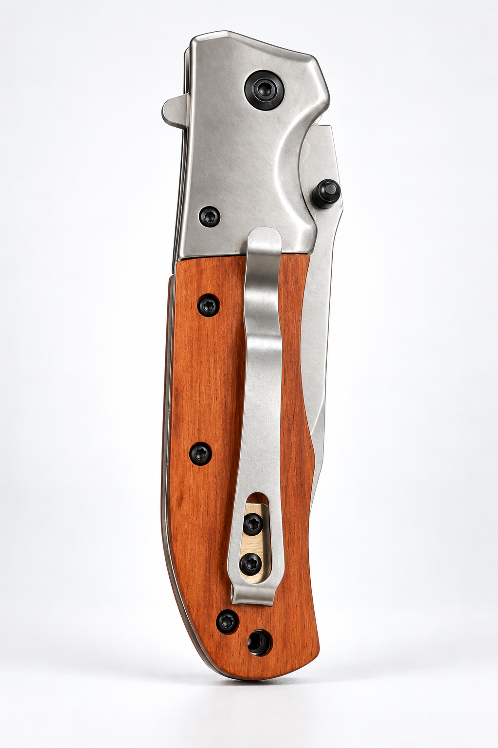 Premium Stainless Steel Folding Camping & Outdoor Knife – Wooden Handle & Pocket Clip Daily Utility