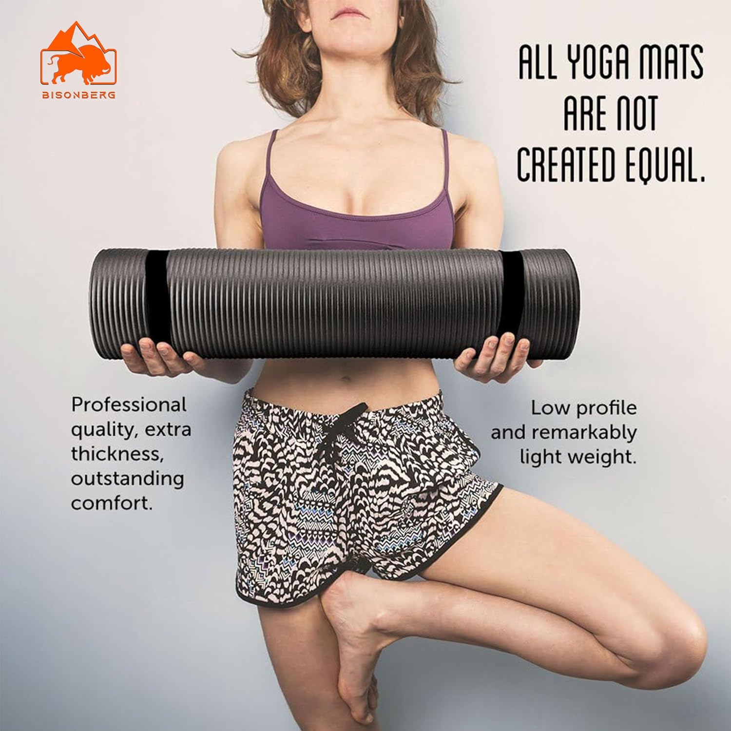 BISONBERG Yoga Mats For Women yoga mat for men Exercise mat for home workout yoga mat for women gym Non-Slip Mat for Men & Women Fitness - 15 mm Black 1 Piece image 3