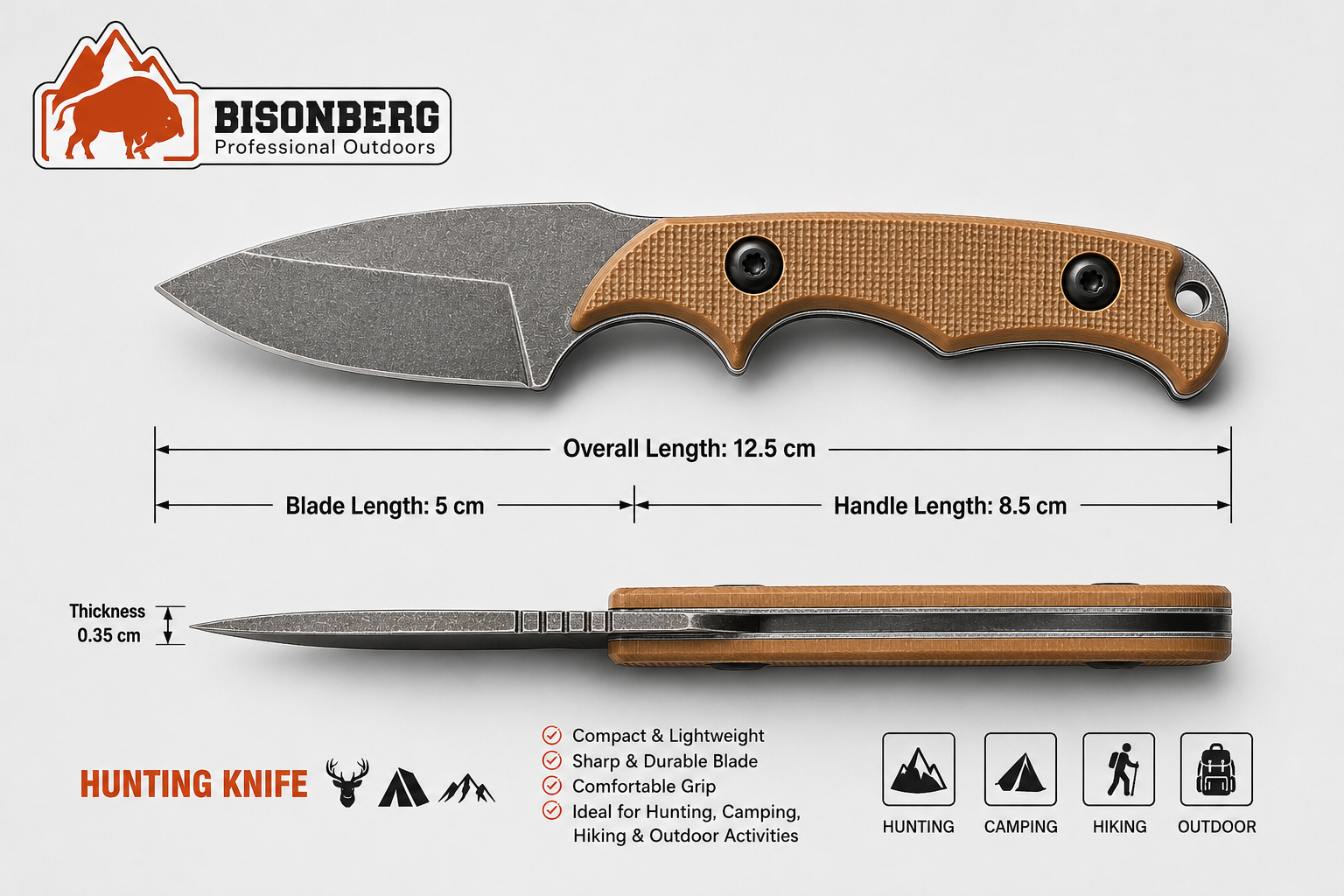 Bisonberg |Refurbished Fixed Blade Knife  | Outdoor Camping & Survival Knife
